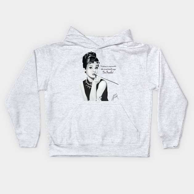 Audrey Hepburn Kids Hoodie by fairyartwork